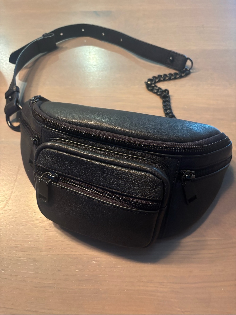 Rebecca Minkoff Black Leather Shoulder/Belt Bag with Chain Strap